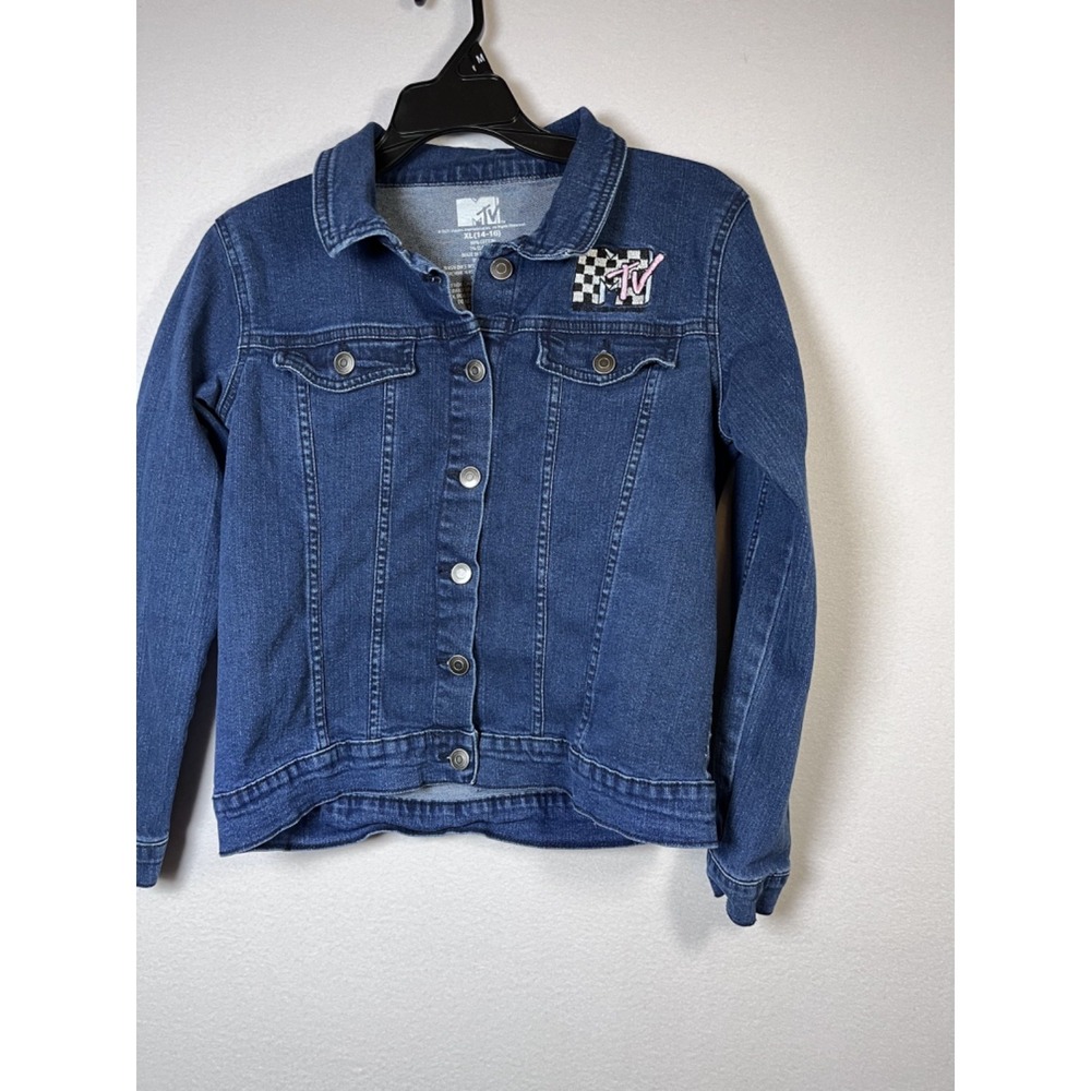 MTV Denim Jacket Girls XL 14/16 Dark Blue Wash Vintage Style - Picture 3 of 6
